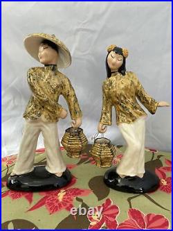 Vintage 2 Hedi Schoop California Pottery 12 Oriental Asian Figurines With Baskets