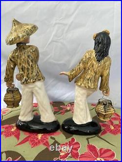 Vintage 2 Hedi Schoop California Pottery 12 Oriental Asian Figurines With Baskets