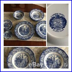 Vintage 30 Pcs. LIBERTY BLUE China Dinner & Bread Plates Rim Soup Bowls + MORE
