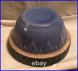 Vintage 4 1/4 UHL Pottery SMALLEST Blue Picket Fence Bowl HUNTINGBURG INDIANA