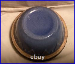 Vintage 4 1/4 UHL Pottery SMALLEST Blue Picket Fence Bowl HUNTINGBURG INDIANA