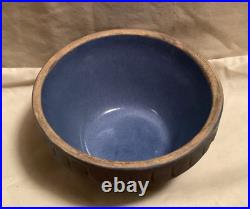 Vintage 4 1/4 UHL Pottery SMALLEST Blue Picket Fence Bowl HUNTINGBURG INDIANA