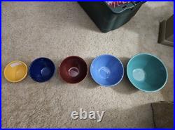 Vintage 5 Bauer Pottery Nest Ringware Mixing / Nesting Bowls 5 To 9