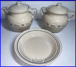 Vintage 5 Piece White LONGABERGER pottery. (2) cookie jars and (1) large bowl