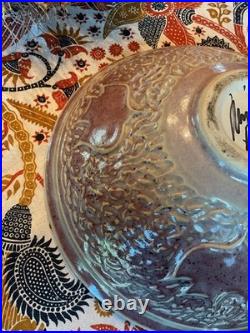 Vintage 70s California Pottery Signed Decorative Ceramic Bowl Large