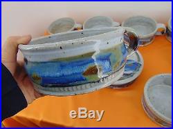 Vintage ARTIST DALE NEESE Pottery 9 Pc Handled BOWLS withCOVERED SERVING DISH