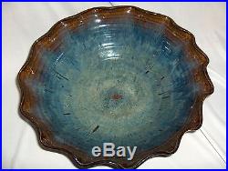 Vintage A&A Art Pottery Centerpiece Bowl Wavy Edge Blue Brown RARE