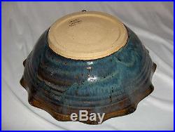 Vintage A&A Art Pottery Centerpiece Bowl Wavy Edge Blue Brown RARE