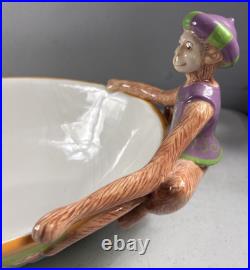 Vintage Abigails Ceramic Capote bowl flower Motif Monkeys Accents on side. Rare
