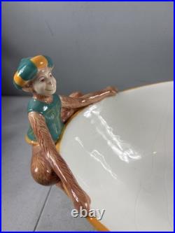 Vintage Abigails Ceramic Capote bowl flower Motif Monkeys Accents on side. Rare