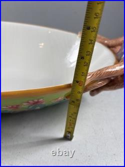 Vintage Abigails Ceramic Capote bowl flower Motif Monkeys Accents on side. Rare