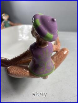 Vintage Abigails Ceramic Capote bowl flower Motif Monkeys Accents on side. Rare