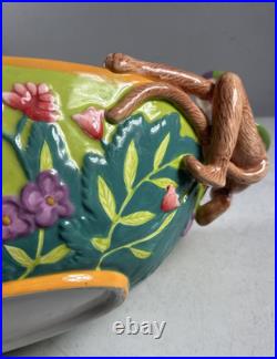 Vintage Abigails Ceramic Capote bowl flower Motif Monkeys Accents on side. Rare