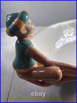 Vintage Abigails Ceramic Capote bowl flower Motif Monkeys Accents on side. Rare