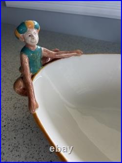 Vintage Abigails Ceramic Capote bowl flower Motif Monkeys Accents on side. Rare