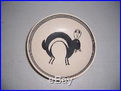 Vintage Acoma Native American Indian Pueblo Pottery Bowl with Mimbres Rabbit