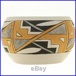 Vintage Acoma Pueblo NM Traditional Polychrome Indian Pottery Bowl Signed 1975