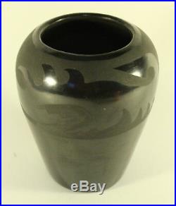 Vintage Agapita Tafoya Santa Clara Large Black on Black Avanyu Pottery Bowl Vase