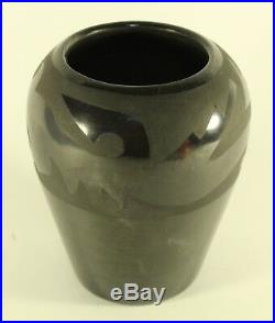 Vintage Agapita Tafoya Santa Clara Large Black on Black Avanyu Pottery Bowl Vase