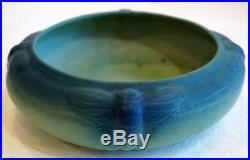 Vintage American Van Briggle Pottery Matte Blue Moth Low Bowl and Flower Frog c