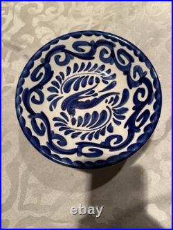 Vintage Anfora Mexico Blue & White Ceramic Bowl 8 Hand Painted Mid Century