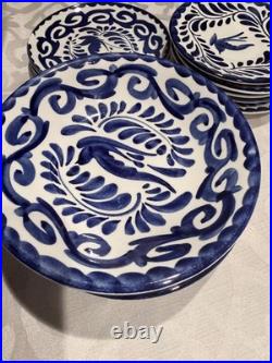 Vintage Anfora Mexico Blue & White Ceramic Bowl 8 Hand Painted Mid Century