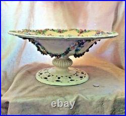 Vintage Antique Capodimonte Flowers Large Compote Center Piece Bowl Italy RBE