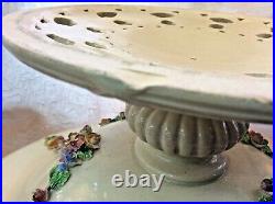 Vintage Antique Capodimonte Flowers Large Compote Center Piece Bowl Italy RBE