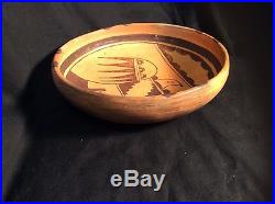 Vintage Antique Hopi Indian Pottery Bowl with eagle, Titled and signed