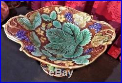 Vintage Antique Victorian Majolica Berry & Grape Leaf Compote Bowl Serving Dish