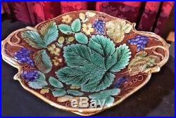 Vintage Antique Victorian Majolica Berry & Grape Leaf Compote Bowl Serving Dish