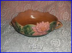 Vintage Apricot Roseville Pottery 2-Handled Bowl 440-8 Pink Water Lily