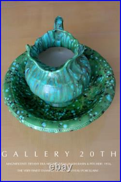 Vintage! Art Nouveau Pottery Wash Basin & Pitcher! Art Deco Montoya Bowl Green