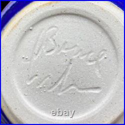 Vintage Art Pottery Cobalt Blue Glazed Curl Lip Bowl Signed 2.5T 8W