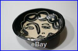 Vintage Art Pottery Sculptural Bowl Picasso-like Abstracted Face Gregory 94
