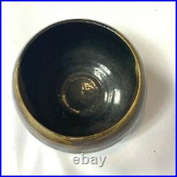 Vintage Artist Signed Pottery Bowl Drip Glaze Brown Black Green Linda 4 Ceramics