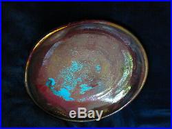 Vintage Arts Crafts Pewabic Pottery Iridescent Copper Red Blue Gold 9 Low Bowl