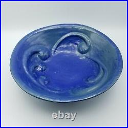 Vintage Arts & Crafts Stoneware Blue Pottery Teardrop Comma Relief Studio Bowl