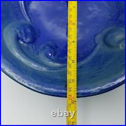 Vintage Arts & Crafts Stoneware Blue Pottery Teardrop Comma Relief Studio Bowl