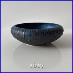 Vintage Asian Pottery Bowl Blue Drip Glaze Signed Palm Beach Estate Find Nice