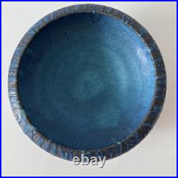 Vintage Asian Pottery Bowl Blue Drip Glaze Signed Palm Beach Estate Find Nice