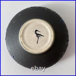 Vintage Asian Pottery Bowl Blue Drip Glaze Signed Palm Beach Estate Find Nice