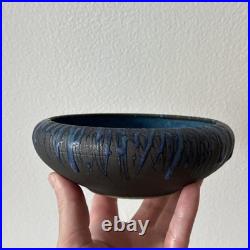 Vintage Asian Pottery Bowl Blue Drip Glaze Signed Palm Beach Estate Find Nice