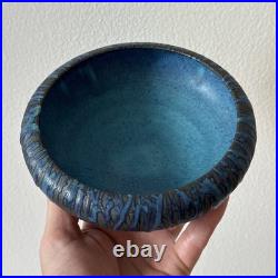 Vintage Asian Pottery Bowl Blue Drip Glaze Signed Palm Beach Estate Find Nice