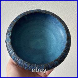 Vintage Asian Pottery Bowl Blue Drip Glaze Signed Palm Beach Estate Find Nice