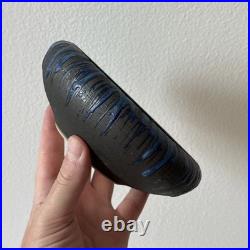 Vintage Asian Pottery Bowl Blue Drip Glaze Signed Palm Beach Estate Find Nice