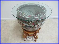 Vintage Asian Pottery Fish Bowl Stand Lamp End Table Pedestal B