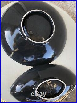 Vintage Atomic Modern Roselane Bowls Black White Set 2 C11 B11 Ceramic Pottery