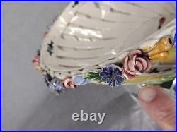 Vintage BREVETTO Italian Bowl Hand Painted Footed Ceramic Floral Italy (FLAWES)