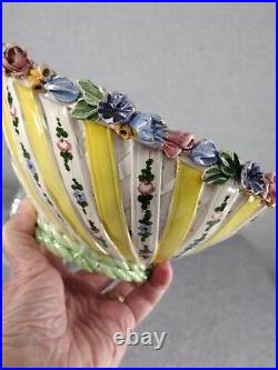 Vintage BREVETTO Italian Bowl Hand Painted Footed Ceramic Floral Italy (FLAWES)